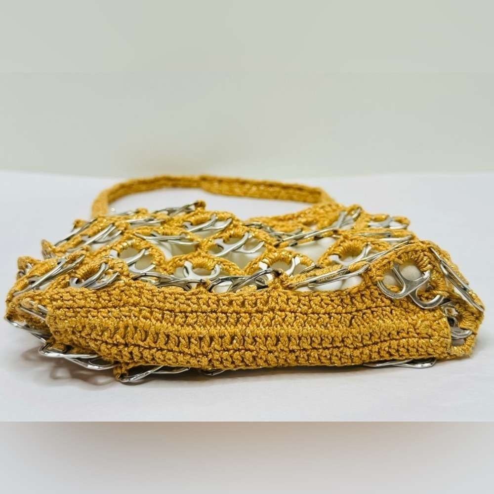 Handmade Crochet Gold Brown Handbag Purse Art with Recycled Soda Pop Tabs - Picture 7 of 14